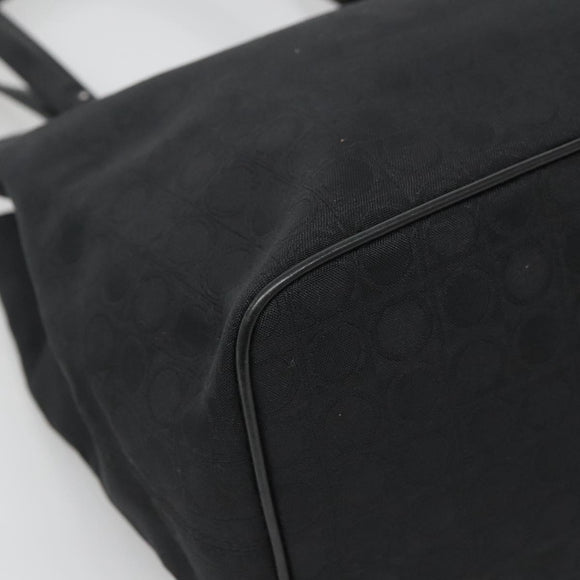 Salvatore Ferragamo Gancini Tote Bag Canvas Black Silver Auth BA3107