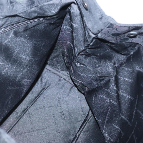 Salvatore Ferragamo Gancini Tote Bag Canvas Black Silver Auth BA3107