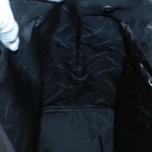 Salvatore Ferragamo Gancini Tote Bag Canvas Black Silver Auth BA3107