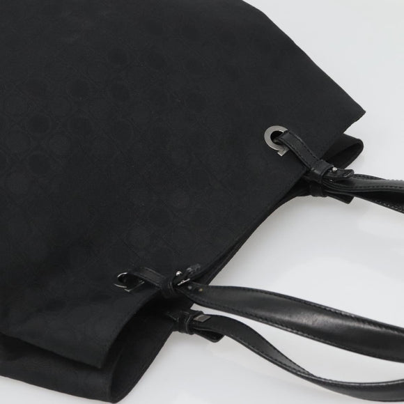 Salvatore Ferragamo Gancini Tote Bag Canvas Black Silver Auth BA3107