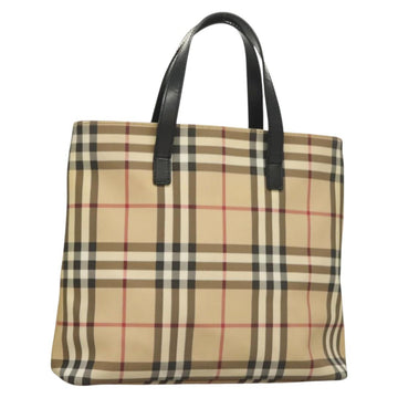BURBERRY Nova Check Hand Bag PVC Beige Auth BA3108