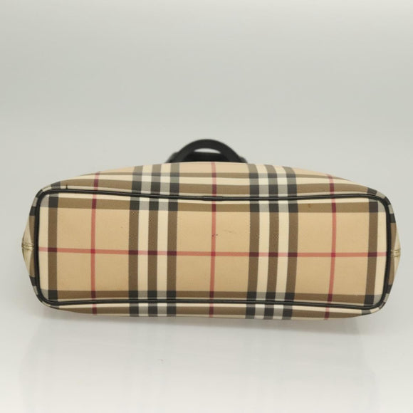 BURBERRY Nova Check Hand Bag PVC Beige Auth BA3108