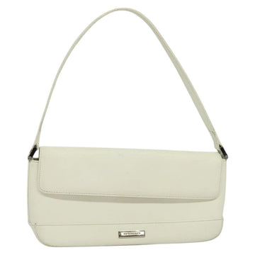 BURBERRY Shoulder Bag Leather White Silver Auth BA3110