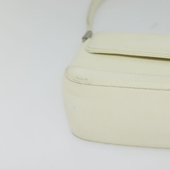 BURBERRY Shoulder Bag Leather White Silver Auth BA3110