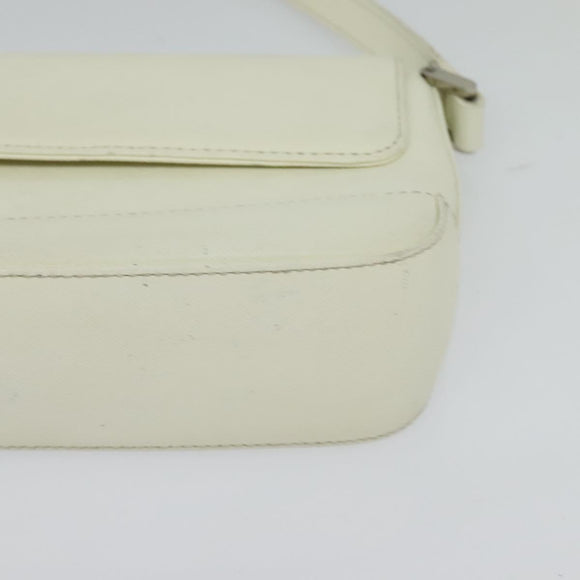 BURBERRY Shoulder Bag Leather White Silver Auth BA3110