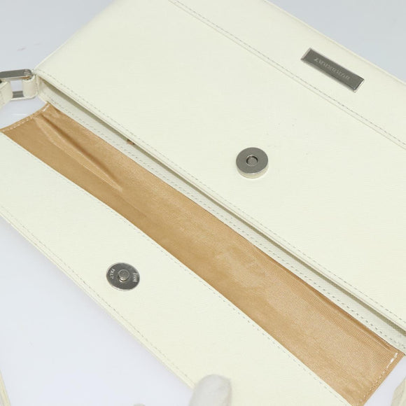 BURBERRY Shoulder Bag Leather White Silver Auth BA3110