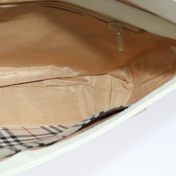 BURBERRY Shoulder Bag Leather White Silver Auth BA3110