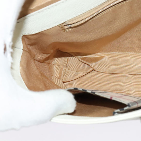 BURBERRY Shoulder Bag Leather White Silver Auth BA3110