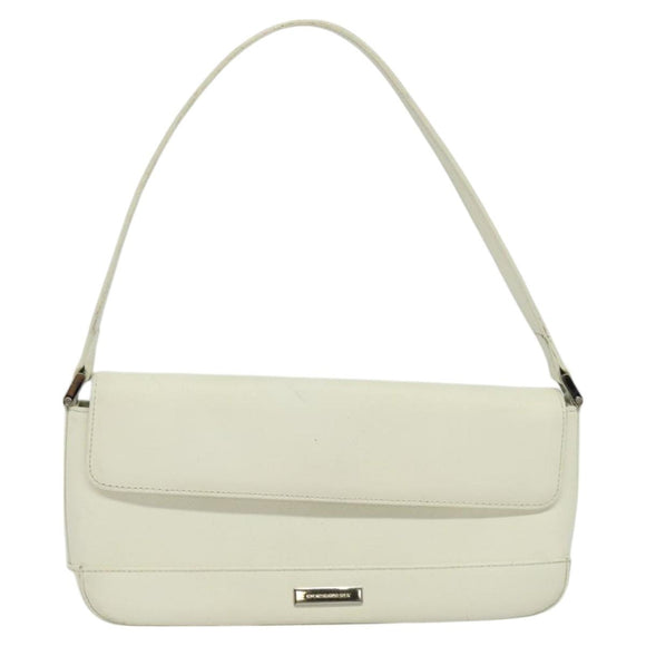 BURBERRY Shoulder Bag Leather White Silver Auth BA3110