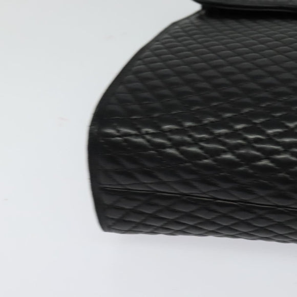 BALLY Quilted Hand Bag Leather Black Gold Auth BA3112