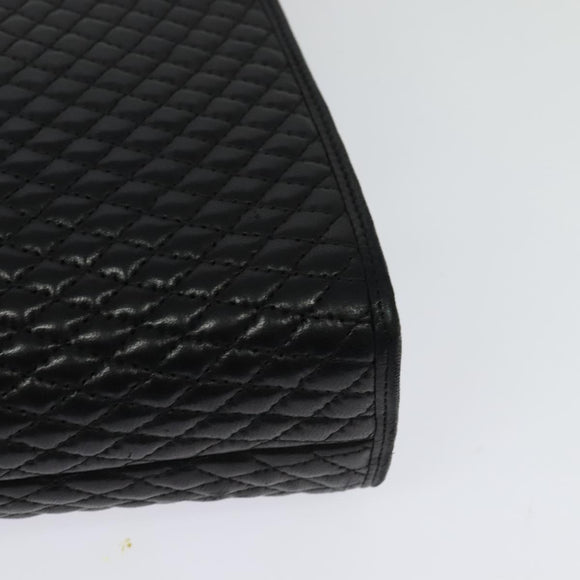 BALLY Quilted Hand Bag Leather Black Gold Auth BA3112