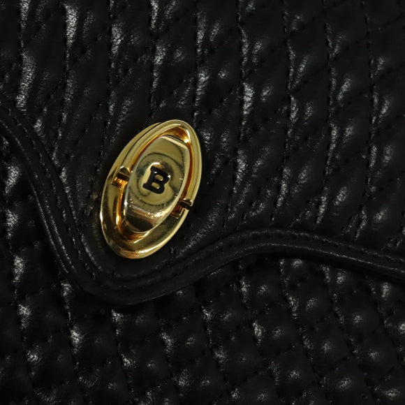 BALLY Quilted Hand Bag Leather Black Gold Auth BA3112