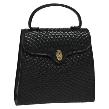 BALLY Quilted Hand Bag Leather Black Gold Auth BA3112