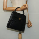 BALLY Quilted Hand Bag Leather Black Gold Auth BA3112-21