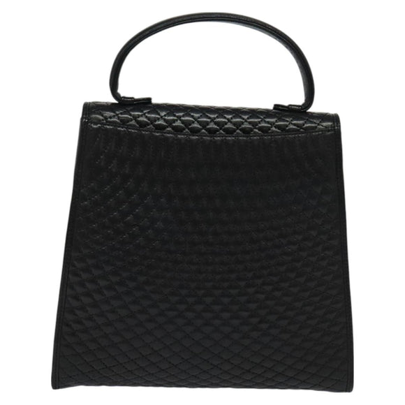 BALLY Quilted Hand Bag Leather Black Gold Auth BA3112