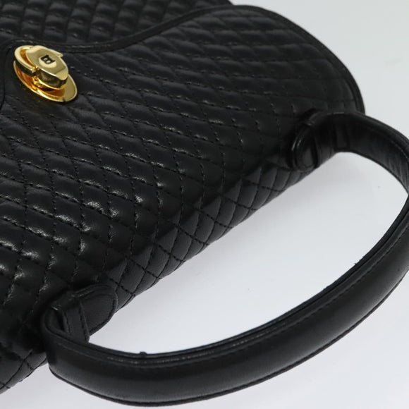 BALLY Quilted Hand Bag Leather Black Gold Auth BA3112