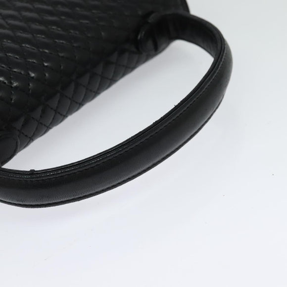 BALLY Quilted Hand Bag Leather Black Gold Auth BA3112