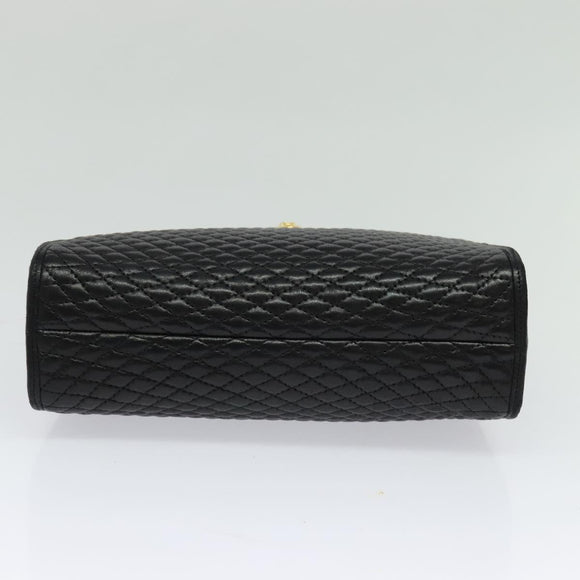 BALLY Quilted Hand Bag Leather Black Gold Auth BA3112