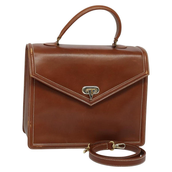 VALENTINO Hand Bag Leather 2way Brown Gold Auth BA3114
