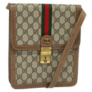 GUCCI GG Supreme Web Sherry Line Shoulder Bag PVC Beige Gold Auth BA3119-1