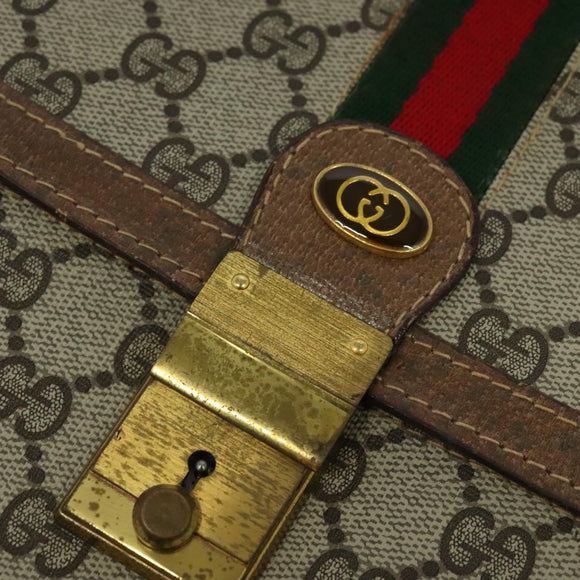 GUCCI GG Supreme Web Sherry Line Shoulder Bag PVC Beige Gold Auth BA3119