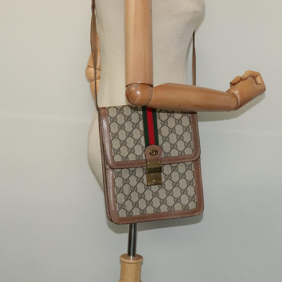 GUCCI GG Supreme Web Sherry Line Shoulder Bag PVC Beige Gold Auth BA3119
