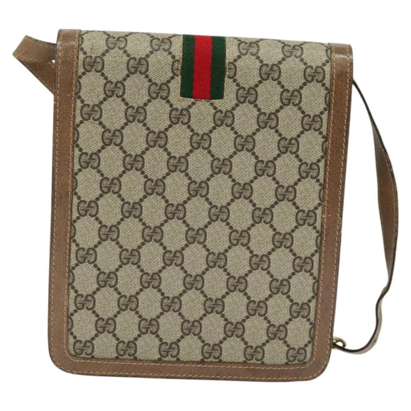 GUCCI GG Supreme Web Sherry Line Shoulder Bag PVC Beige Gold Auth BA3119