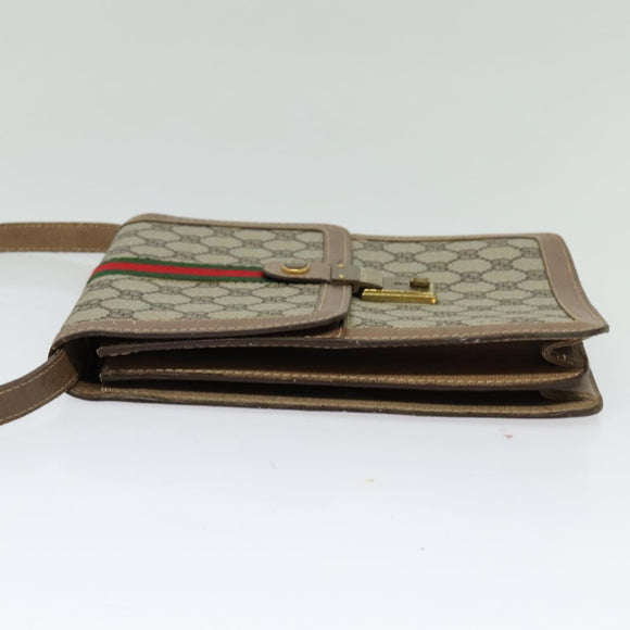 GUCCI GG Supreme Web Sherry Line Shoulder Bag PVC Beige Gold Auth BA3119