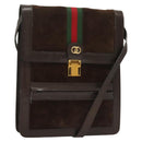 GUCCI GG Canvas Web Sherry Line Bag Suede Leather Dark Brown gold Auth BA3132-1