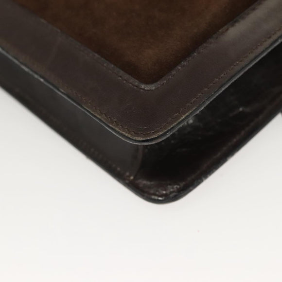 GUCCI GG Canvas Web Sherry Line Bag Suede Leather Dark Brown gold Auth BA3132