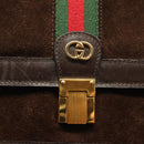 GUCCI GG Canvas Web Sherry Line Bag Suede Leather Dark Brown gold Auth BA3132-14