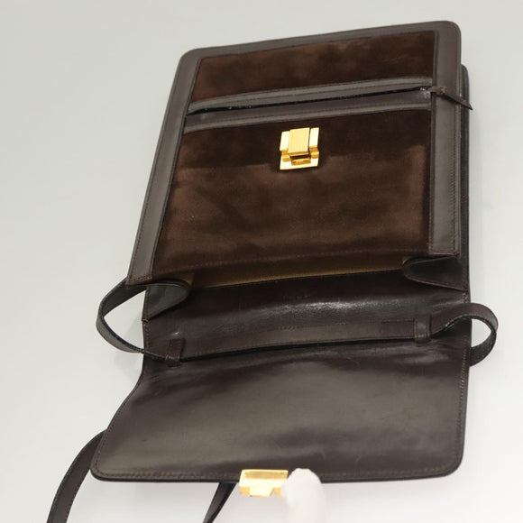 GUCCI GG Canvas Web Sherry Line Bag Suede Leather Dark Brown gold Auth BA3132