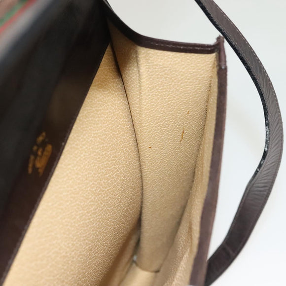 GUCCI GG Canvas Web Sherry Line Bag Suede Leather Dark Brown gold Auth BA3132