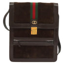 GUCCI GG Canvas Web Sherry Line Bag Suede Leather Dark Brown gold Auth BA3132-2