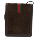 GUCCI GG Canvas Web Sherry Line Bag Suede Leather Dark Brown gold Auth BA3132-3