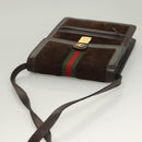 GUCCI GG Canvas Web Sherry Line Bag Suede Leather Dark Brown gold Auth BA3132-6