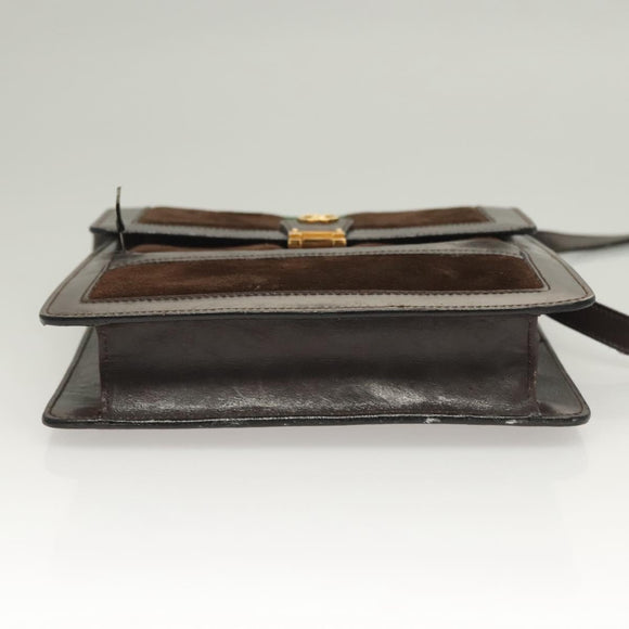 GUCCI GG Canvas Web Sherry Line Bag Suede Leather Dark Brown gold Auth BA3132