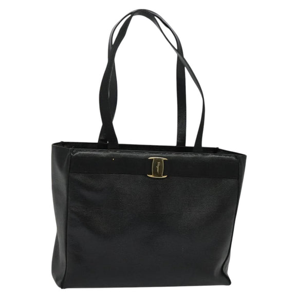Salvatore Ferragamo Gancini Tote Bag Leather Black Gold Auth BA3136