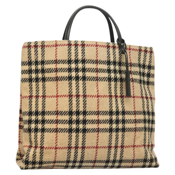 BURBERRY Nova Check Hand Bag Wool Beige Auth BA3138
