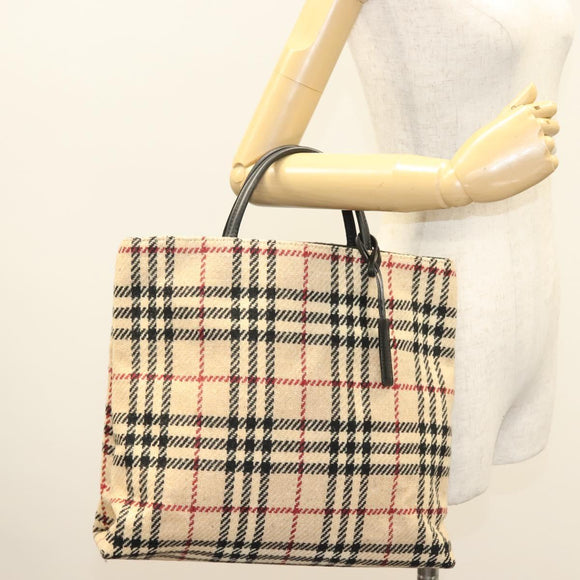 BURBERRY Nova Check Hand Bag Wool Beige Auth BA3138