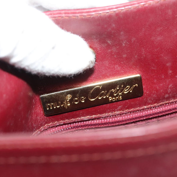 CARTIER Must Line Shoulder Bag Leather Bordeaux Gold Auth BA3142