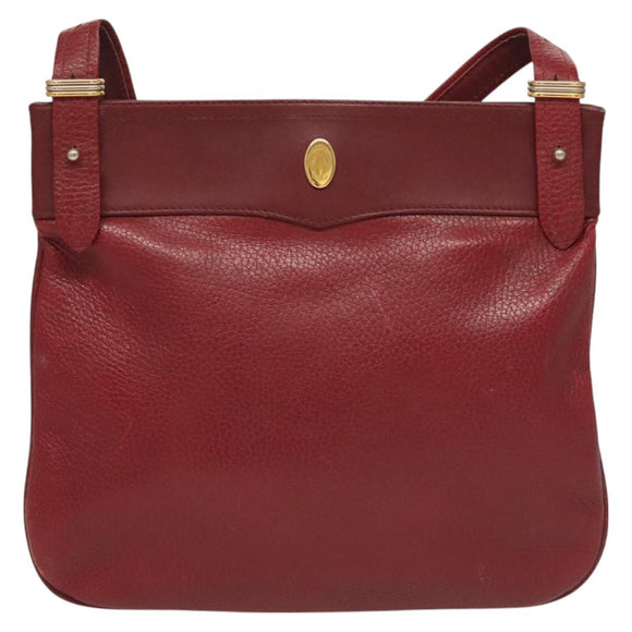 CARTIER Must Line Shoulder Bag Leather Bordeaux Gold Auth BA3142