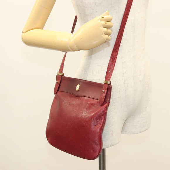CARTIER Must Line Shoulder Bag Leather Bordeaux Gold Auth BA3142