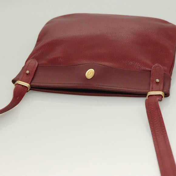 CARTIER Must Line Shoulder Bag Leather Bordeaux Gold Auth BA3142