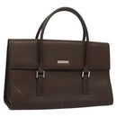 BURBERRY Hand Bag Leather Silver Brown Auth BA3148-1