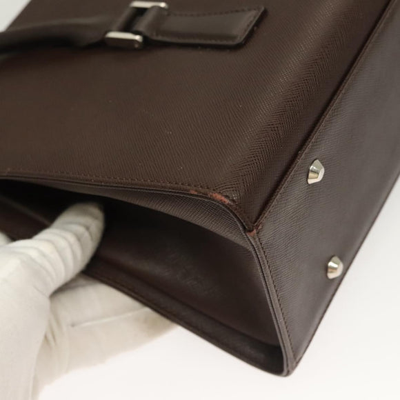 BURBERRY Hand Bag Leather Silver Brown Auth BA3148