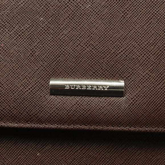 BURBERRY Hand Bag Leather Silver Brown Auth BA3148