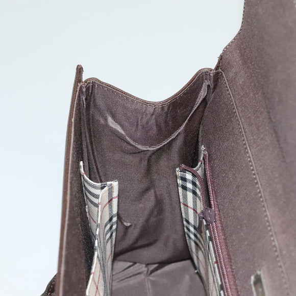 BURBERRY Hand Bag Leather Silver Brown Auth BA3148