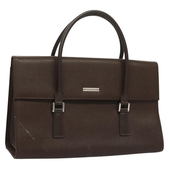 BURBERRY Hand Bag Leather Silver Brown Auth BA3148