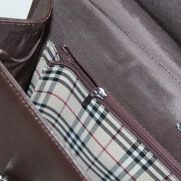 BURBERRY Hand Bag Leather Silver Brown Auth BA3148